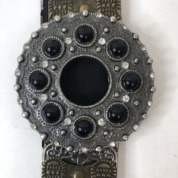 Womens Hammered Metal Stretch Belt Rhinestone Buckle Size XXS *See Description* main image 8